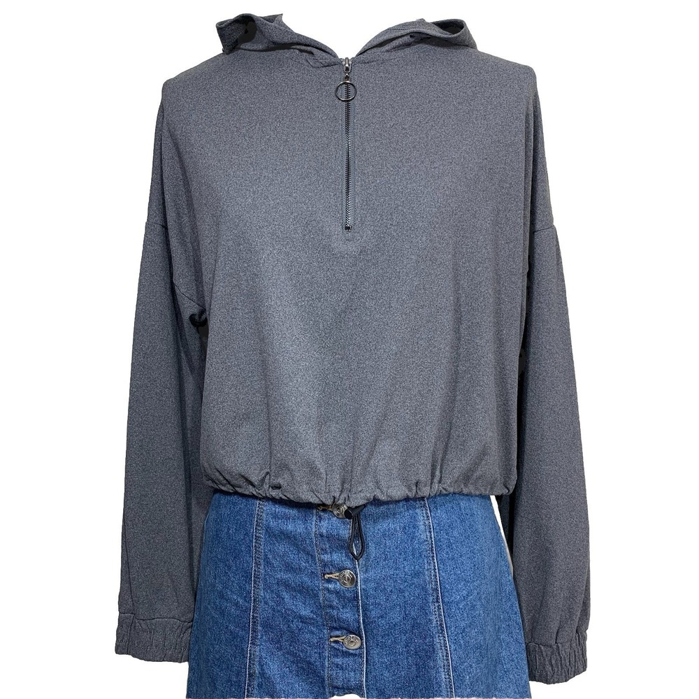 Streetwear Society Active Hoodie Womens Small Grey 1/4 ZipCropped Drawstring Hem
